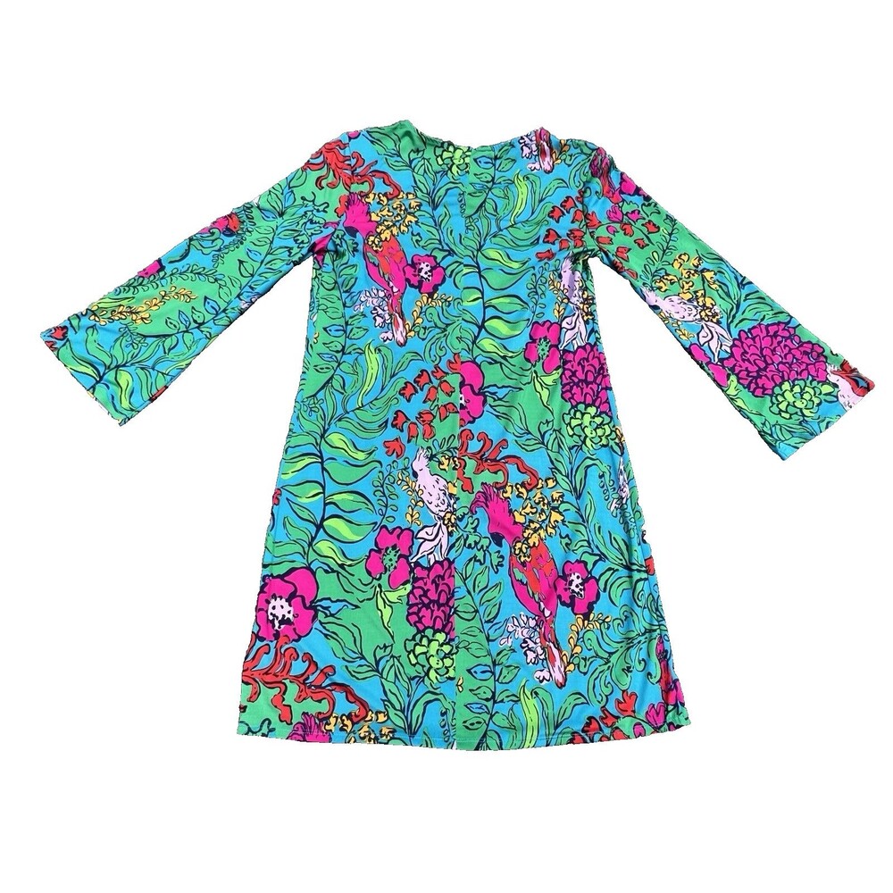 Lilly Pulitzer Jade Dress Shake Your Tail Feathers Blue/Green V-Neck Size Small - Picture 9 of 11